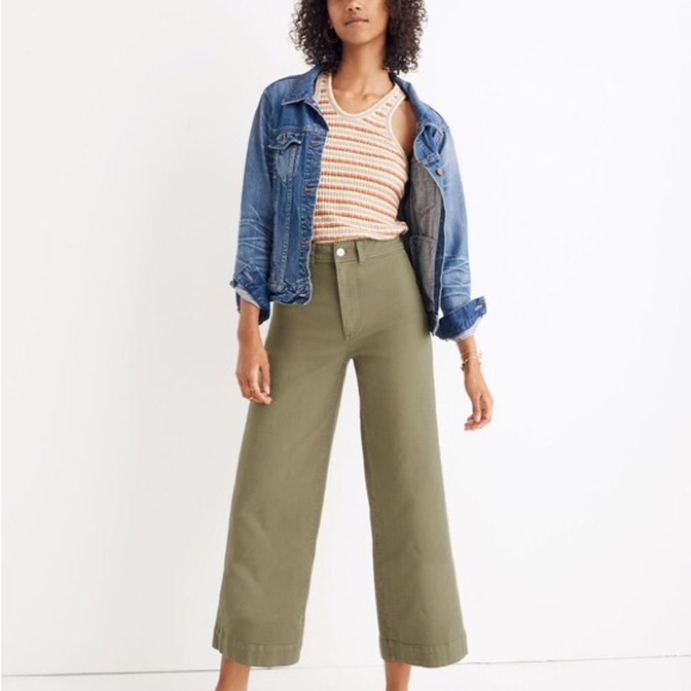 Madewell Emmett Wide-Leg Crop Pants Olive Green size 25